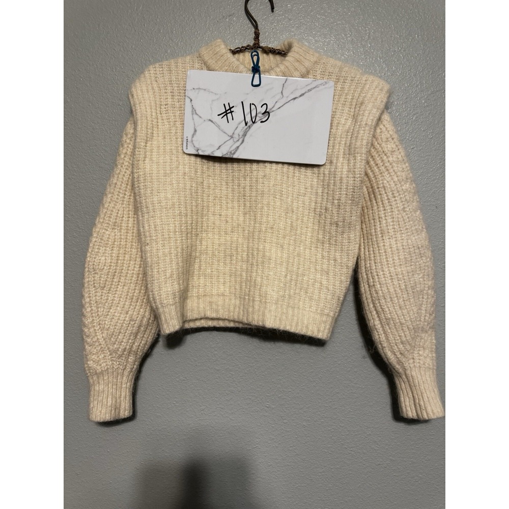 H&M Cream Wool Alpaca Blend Chunky Knit Fluffy Cropped Sweater Pinch Shoulder M
